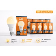 Cmsolar CM 9W E27 4000K Gün Işığı LED Ampul 10’lu Paket – Doğal Beyaz Enerji Tasarruflu