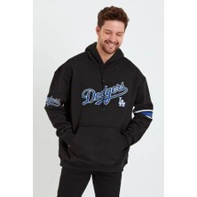 Erkek Baskılı Kapşonlu Üç Iplik Oversize Sweatshirt - Siyah