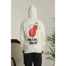 Unisex Kapşonlu Baskılı Sweetshirt - Beyaz