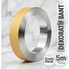 Badem10 (1 Adet) Krom Renk Dekoratif Bant 5mt x 15MM Ahşap Mobilya Duvar Fayans Dekoratif Metalik Bant