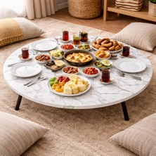 Mavi Trend 80 cm Çap - Ahşap Kaplama Katlanabilir Yer Sofrası - Oyun Masası - 21 cm Yükseklik