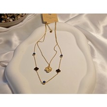 Euro Aksesuar Nazar Boncuklu Küçük Yonca Figürlü 14 K Kaplama Çelik Kolye