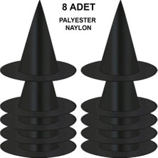 Ett 8 Adet Siyah Cadı Şapkası - Yetişkin & Çocuk Kostüm Aksesuarı