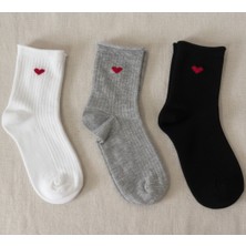 Budy Socks Kalp Desenli Pamuklu Diyabetik Çorabı Yarım Konç Tenis Sıkmayan Çorap Çok Renkli 3'lü Paket