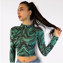 Modazeyosh Zebra Desenli Crop Bluz