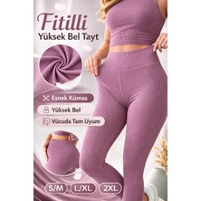 Süsen Lingerie Yüksek Bel Kadın Fitilli Tayt, Mürdüm Renk Kadın Esnek Spor Tayt, Kadın Ev Giyim