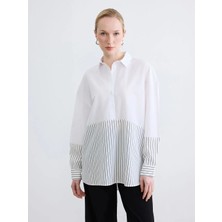 LC Waikiki Gri Çizgili Oversize Kadın Gömlek Tunik