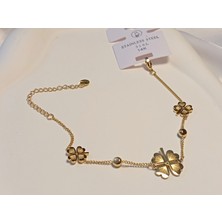 Euro Aksesuar 14K Altın Kaplama Çelik Üçlü Yonca Şans Bilekliği