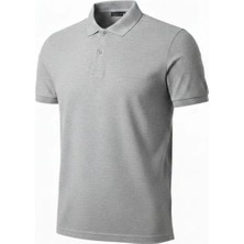 Erkek Pike Kumaş Düğmeli Yaka Regular Fit Günlük Kısa Kol Tişört T-Shirt - Gri