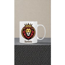 Broşürevim Aslan Kral Kişiye Özel Tasarım Isim Yazılabilen 300 ml Kahve Günlük Kullanım Kupa Bardak