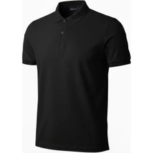 Erkek Pike Kumaş Düğmeli Yaka Regular Fit Günlük Kısa Kol Tişört T-Shirt - Siyah
