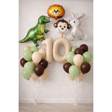 Erkek Çocuk Safari Hayvan Figürlü Konsept Doğum Günü 2 Rakam Balon Seçenekli Mumlu Balon Seti