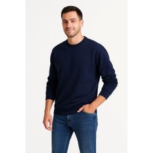 Erkek Üç Iplik Düz Bisiklet Yaka Sweatshirt - Lacivert