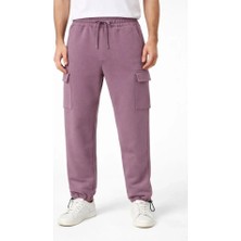 Erkek Baggy Üç Iplik Kargo Cepli Eşofman Ayarlanabilir Paça Beli Ipli Pantolon - Gül Kurusu