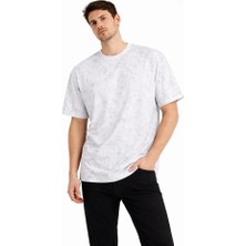 Erkek Asit Yıkama Bisiklet Yaka Kısa Kollu Oversize T-Shirt Tişört - Beyaz