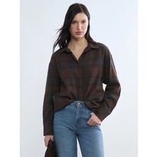 LC Waikiki Siyah Ekose Desenli Pamuk Kadın Gömlek