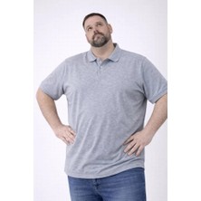 Erkek Pike Kumaş Düğmeli Yaka Battal Büyük Beden Günlük Kısa Kol Tişört T-Shirt - Gri
