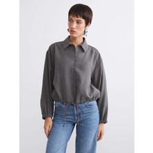 LC Waikiki Antrasit Modal Karışımlı Oversize Kadın Gömlek