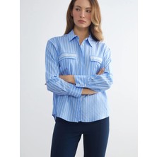 LC Waikiki Mavi Çizgili Poplin Kadın Gömlek