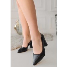 Hkursat Siyah Cilt Kadın Topuklu Ayakkabı