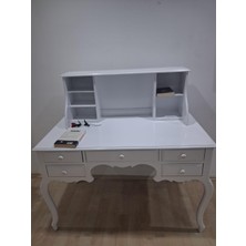 Bengi Ankara Mobilya Çalışma Masa Takım Adn 90596 Parlak Lake Beyaz 5 Çekmeceli Porselen Kulplar Lükens Ayak El Yapımı