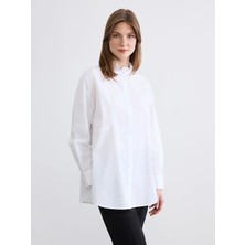 LC Waikiki Beyaz Hakim Yaka Poplin Oversize Kadın Gömlek Tunik