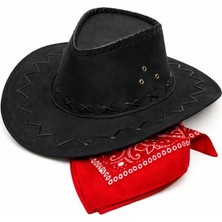 Ett Çocuk Kovboy Şapka Siyah & Kırmızı Bandana Seti