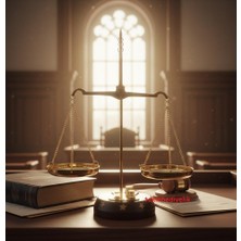 Tekinhediyelik Adalet Terazisi – Ahşap Tabanlı Hukuk Ofis Hediyesi