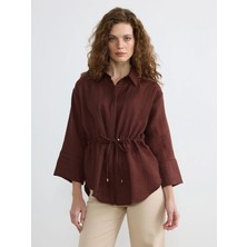 LC Waikiki Kahverengi Dokulu Oversize Kadın Gömlek Tunik