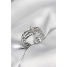 Eco Lounge Gümüş Renk Zirkon Taşlı Yonca Model Kadın Yüzük