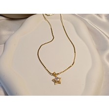 Euro Aksesuar 316 L Çelik Gold Yıldız Baget Zirkon Taşlı Özel Zincirli Kolye