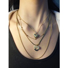 Euro Aksesuar 14 K Kaplama Kalp Detaylı Zirkon Taşlı 4'lü Kolye Seti