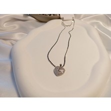 Euro Aksesuar Gümüş Renk Özel Zincir Detaylı Zirkon Taşlı Çelik Kolye