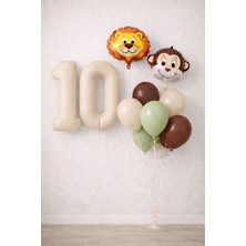Erkek Çocuk Safari Hayvan Figürlü Konsept Doğum Günü 2 Rakam Balon Seçenekli Mini Balon Seti