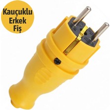 Badem10 Sarı Kauçuk Erkek Düz Fiş Darbeye Dayanıklı Elektrik Fişi Güvenli Bağlantı Atölye Ev Kullanımı