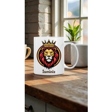 Broşürevim Aslan Kral Tasarım Kişiye Özel Isim Yazılabilen 300 ml Kahve Günlük Kullanım Kupa Bardak