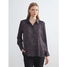LC Waikiki Siyah Leopar Desenli Oversize Saten Kadın Gömlek