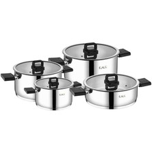 Oms 1150 Silindir 8 Parça Çelik Tencere Seti Silver-Siyah