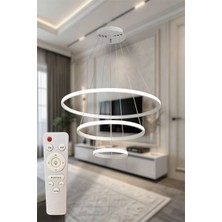 3'lü Beyaz Halka 3 Renk Kumandalı (Beyaz-Sarı-Günışığı) Dimmerlı LED Avize