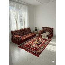 Bakırözü Home 20 cm Kalınlıklı Şark Köşesi Takımı - 70X190 + 70X95 Anadolu Kırmızı Desenli Minder Seti