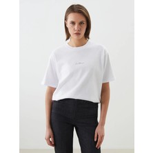 Lc Waikiki Yeni Sezon Bisiklet Yaka Baskılı Oversize Kadın Tişört