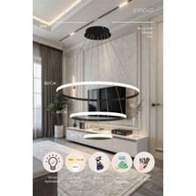 3'lü Halka Siyah 3 Renk Kumandalı (Beyaz-Sarı-Günışığı) Dimmerlı LED Avize