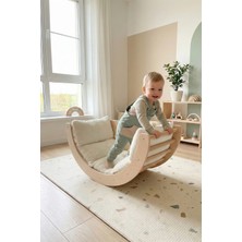 Rozitoys Pikler Ahşap Montessori Motor Gelişim Halkası, Çok Fonksiyonlu Eğitim Oyuncağı Krem Minderli