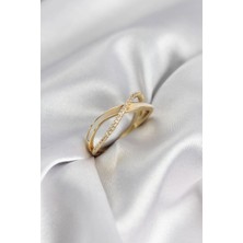 Eco Lounge Zirkon Taşlı Sarmal Sedefli Gold Renk Kadın Yüzük