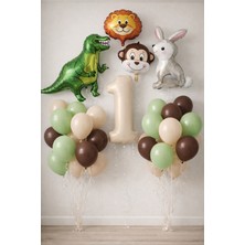 Erkek Çocuk Safari Hayvan Figürlü Konsept Doğum Günü Yaş Seçenekli Mumlu Balon Seti