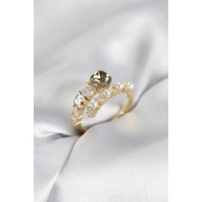 Eco Lounge Gold Renk Pirinç Zirkon Taşlı Incili Kadın Yüzük