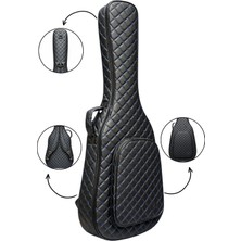 Erga Müzik Klasik Gitar Çantası-Kılıfı-Kalın-Gigbag-Mavi Kapitoneli-Suni Deri