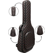 Erga Müzik Klasik Gitar Çantası-Kılıfı-Kalın-Gigbag-Kırmızı Kapitoneli-Suni Deri