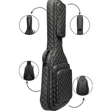 Erga Müzik Siyah Profesyonel Gigbag Klasik Gitar Kılıfı-Çantası-Beyaz Kapitoneli Suni Deri