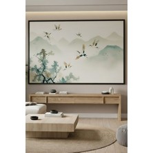 Safir Design Huzur Veren Pastel Tonlarda Manzara ve Kuşlar Çerçeveli Tablo